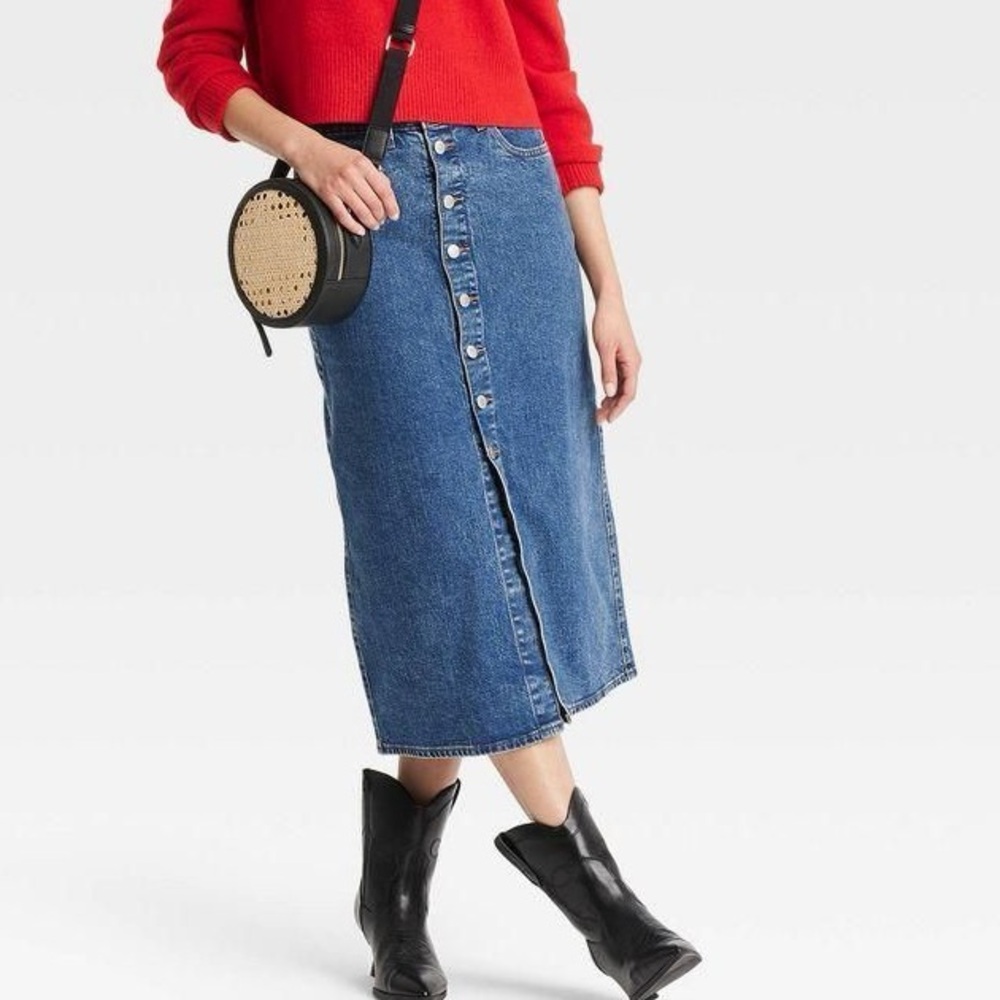 Universal Thread Button-Front Denim Midi Skirt in… - image 1
